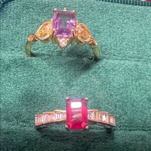 Elegant dainty Red Gold and Purple Ring Set size 6